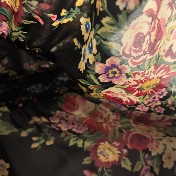 NY Collection Black dark Floral sheer Lace Blouse top SZ XL side zip boho v neck - Picture 11 of 12